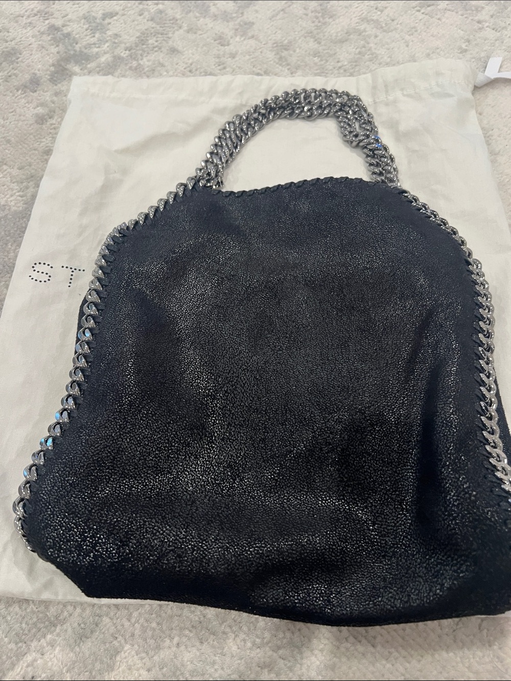 Stella McCartney Black Faux-Leather Tote with Silver Chain